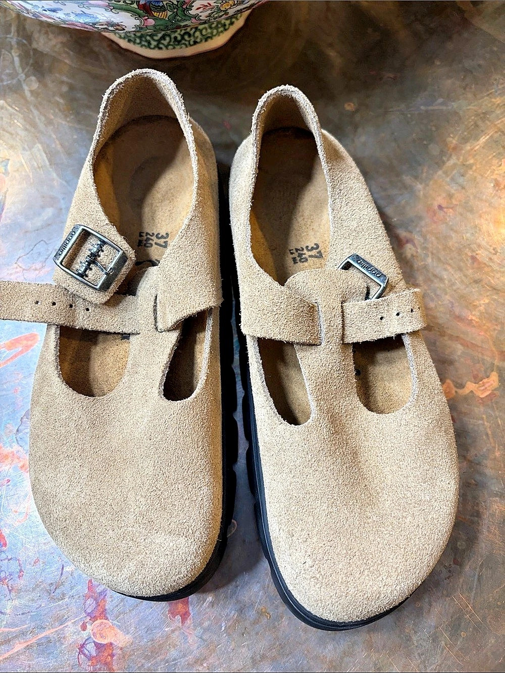 Papillio by Birkenstock suede platform Mary Jane 37 6.5/7 NWOT